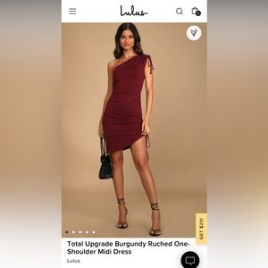 Lulu’s Burgundy Ruched One-Shoulder Midi Dress worn once. Size large.